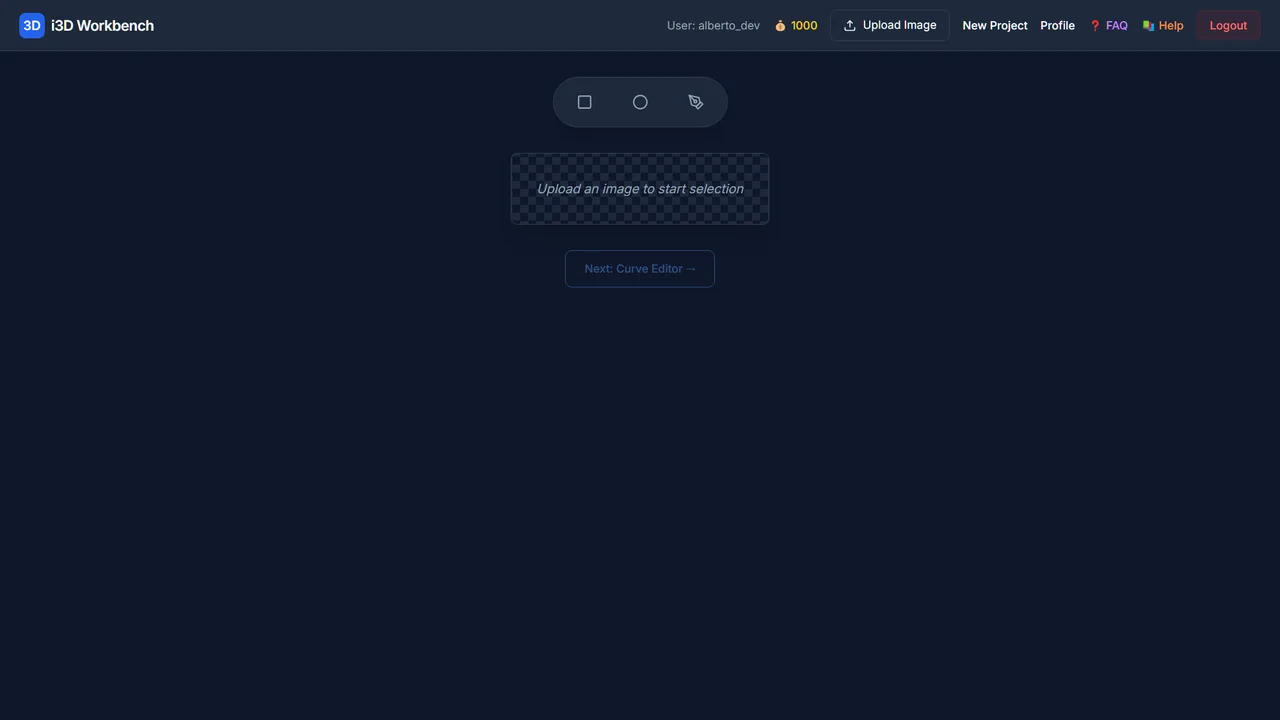 Bitmap to 3D — upload page with optional clipping tools (rectangle / circle / pixel).