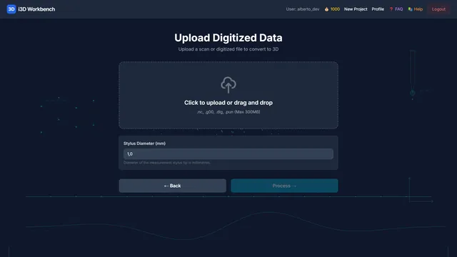 Digitized Data to 3D interface screenshot