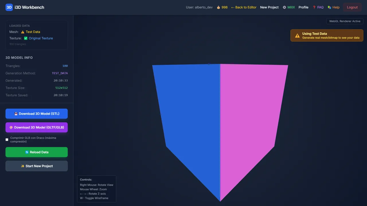 Final View — material presets and STL / GLTF export.